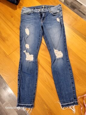 7 For All Mankind Distressed Blue Skinny Jeans